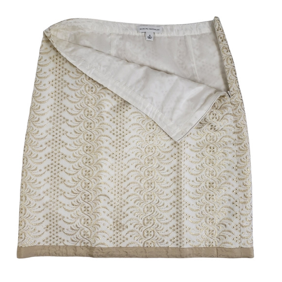 Banana Republic Pencil Skirt Size 6 Embroidered Gold Metallic Accent Ivory - Picture 3 of 8